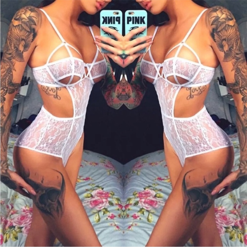 NWT White Lace Cutout Lingerie Bodysuit Small